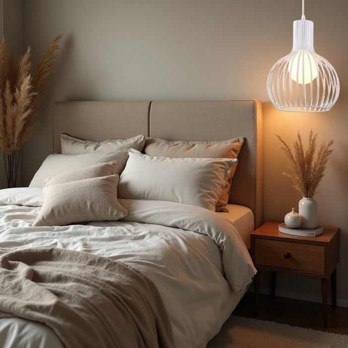 lustra alba metalica pentru dormitor