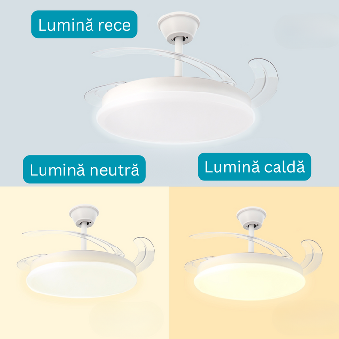 ventilator tavan, ventilator cu lustra CCT, lustra cu ventilator si telecomanda, corp iluminat cu ventilator, lustra led cu ventilator i telecomanda, ventilator tavan silentios, ledia.ro