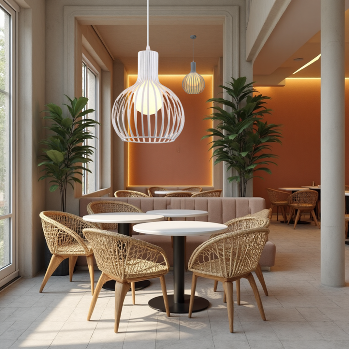 lustra moderna din metal alb pentru cafenea