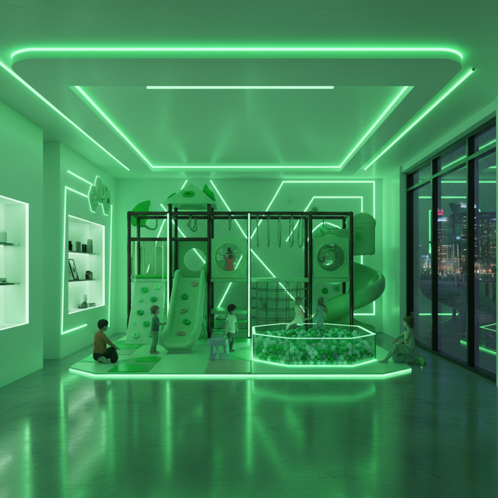 Neon FLEX LED Verde montat pe fațadă comercială sau in spatiu de joaca