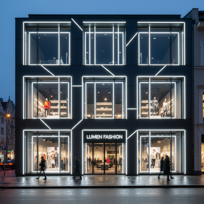 Neon FLEX LED Alb Rece montat pe fațadă comercială