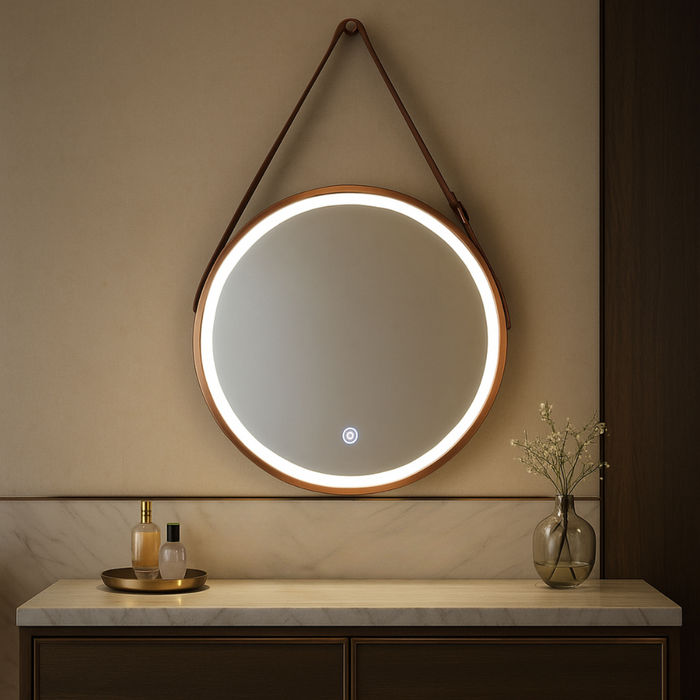 Oglindă LED suspendată în baie stil scandinav