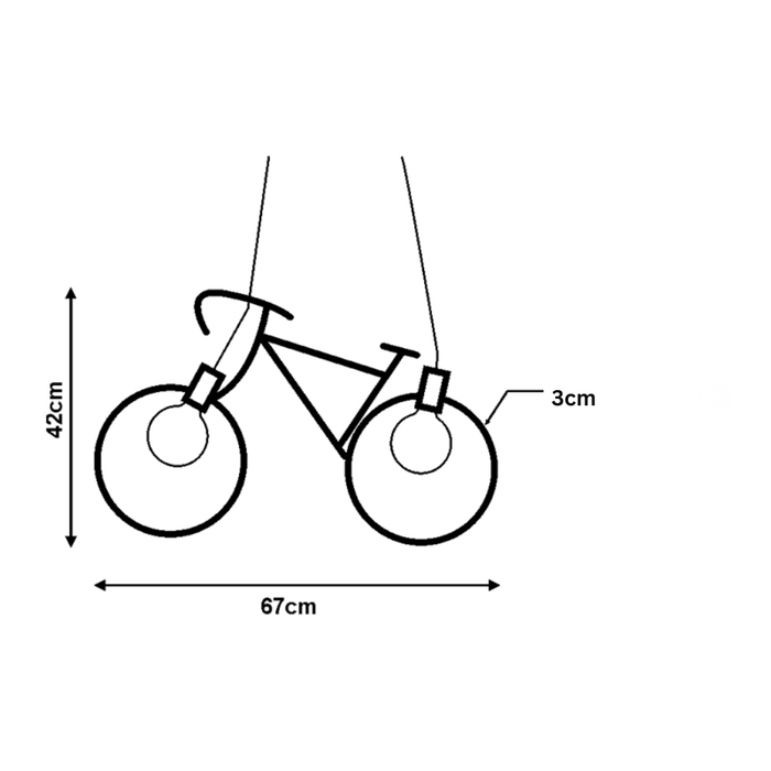 Lampă suspendată cu două surse de lumină E27, design bicicletă, alb mat.