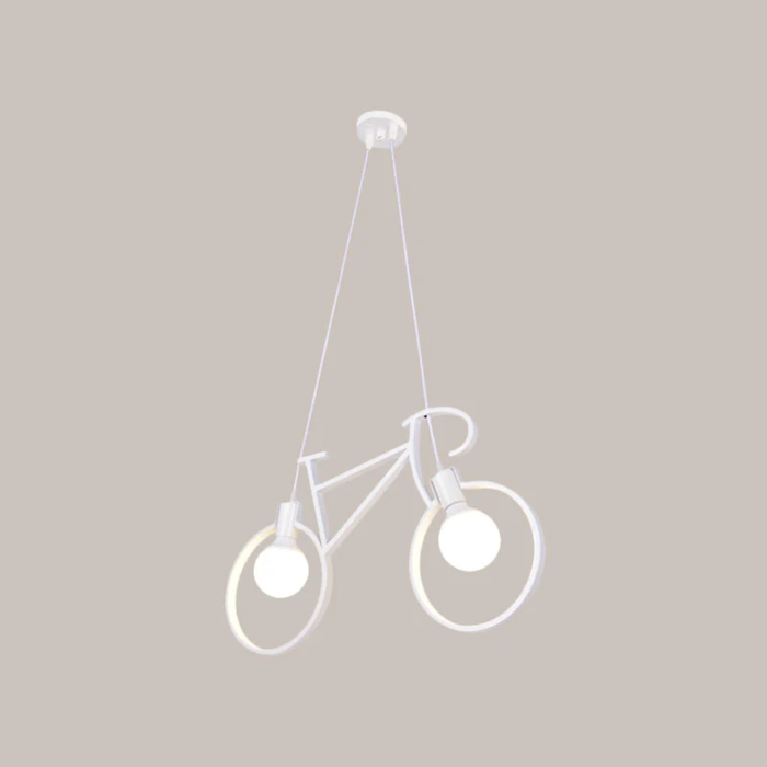 Pendul alb pentru camera tinerilor, iluminare caldă și design minimalist.