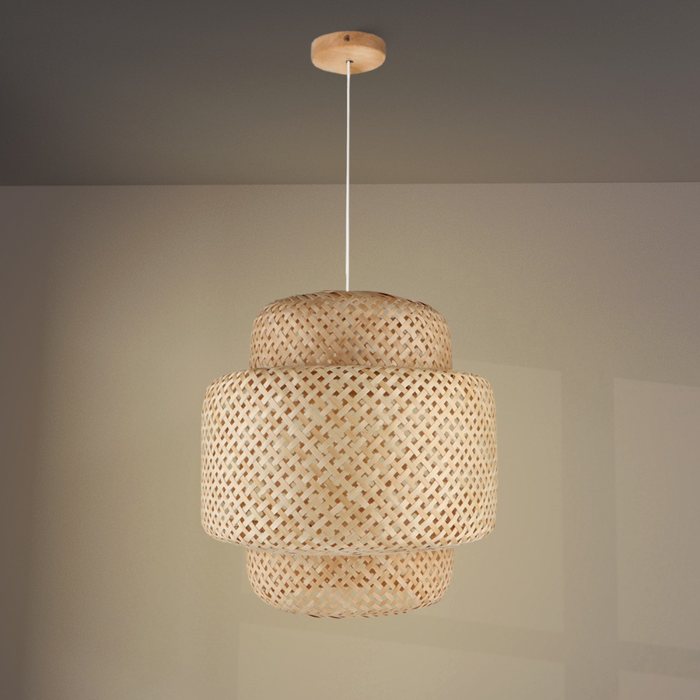 Lampă ratan triple layer Canarias pentru dining elegant