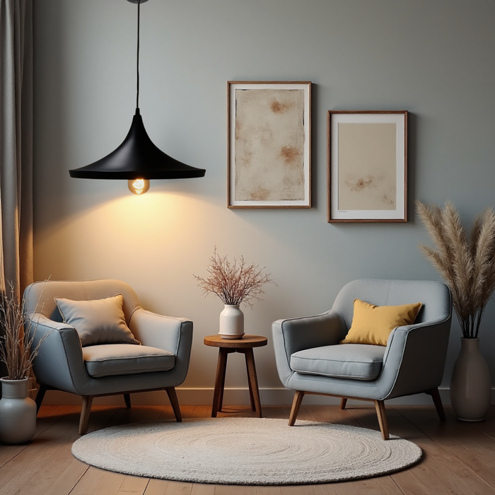 Pendul metalic vintage tip cupolă inversă Lenn, negru exterior, auriu interior.
