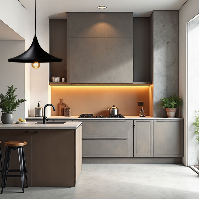 Lampă de tavan Lenn cu design conic elegant, finisaj negru mat și interior metalic auriu.