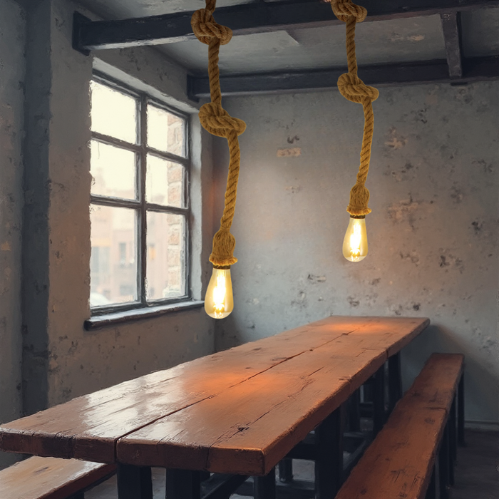 Pendul rustic Rope sfoară groasă iluminat cald