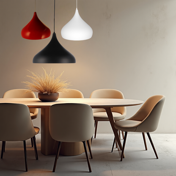 Lampă albă, lampa rosie si neagra Coppen, stil nordic, in living