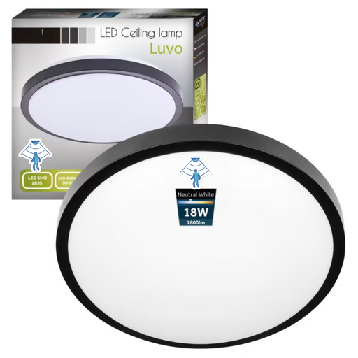 plafoniera decorativa neagra slim 18w cu senzor rf ip44
