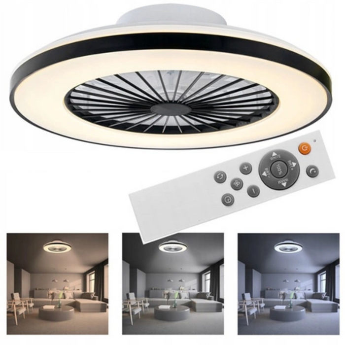 Plafoniera LED KLEO 36W+15W neagră cu ventilator reglabil integrat