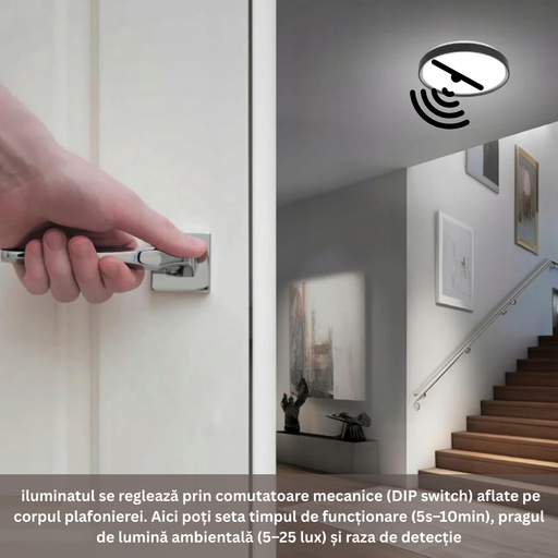 plafoniera decorativa neagra slim 24w cu senzor dip ip44
