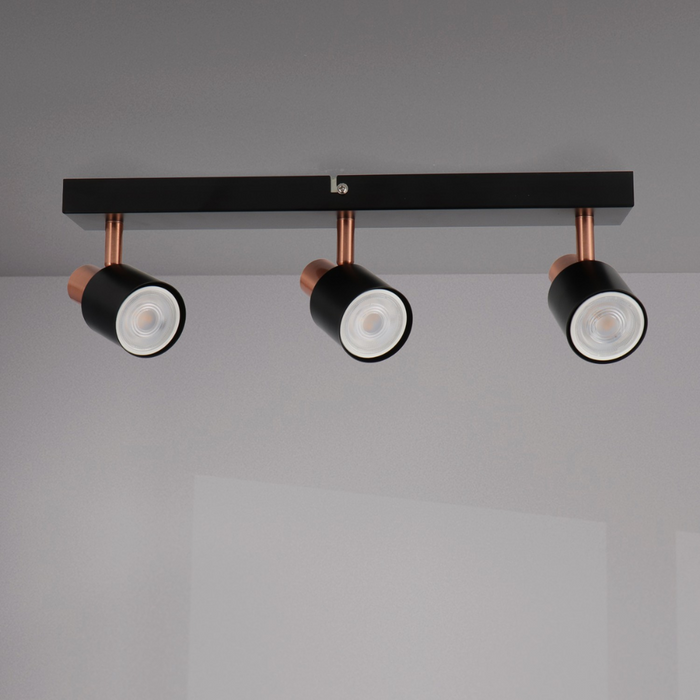 3 Spoturi orientabile Seria Gold pentru plafon, finisaj negru mat
