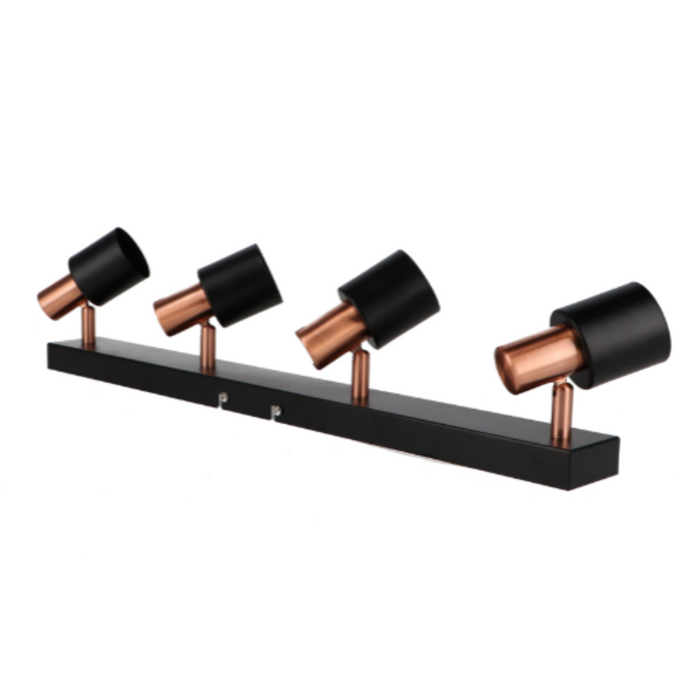 Plafonieră neagră cu accente aurii și 4 spoturi GU10, metal rezistent