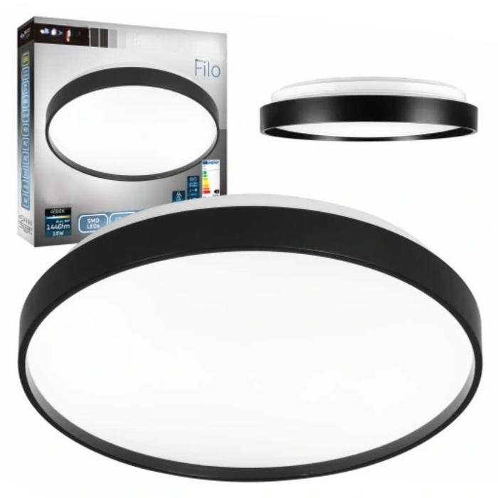 Plafoniera LED FILO neagră cu difuzor din PVC, lumina neutra
