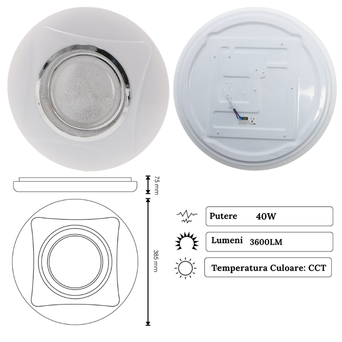 Reglare culoare și intensitate plafonieră LED 40W