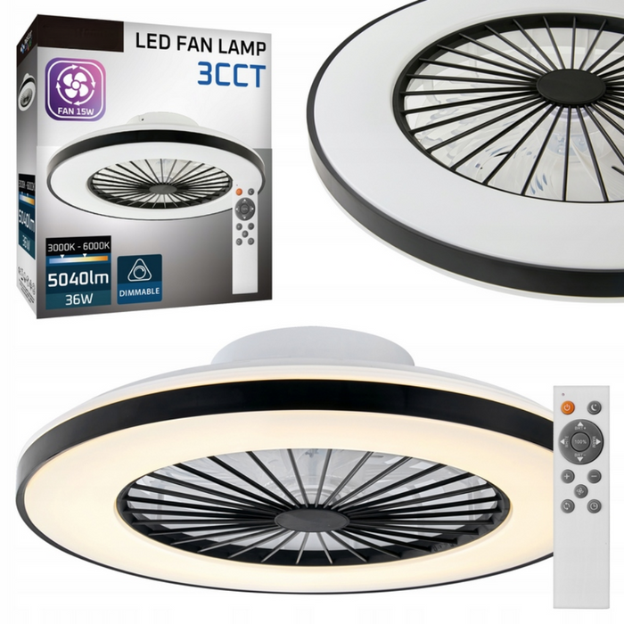 Plafoniera LED KLEO neagră cu ventilator și lumină reglabilă 3CCT