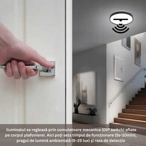 plafoniera led neagra 18w slim Ø275mm cu senzor miscare dip
