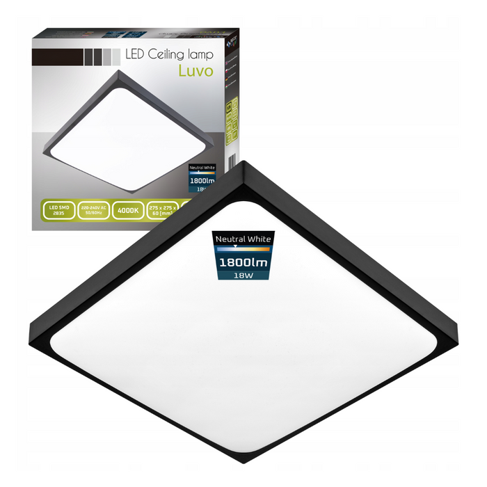 Plafonieră LED pătrată 18W IP44 rezistentă la umiditate
