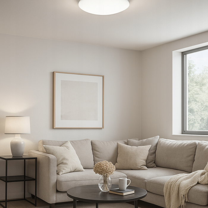 Vedere laterală plafonieră LED IP44 cu carcasă albă