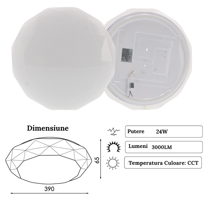 Plafonieră LED 24W eficiență 125lm/W

