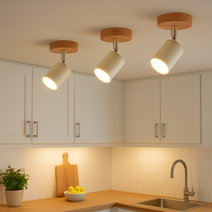 Aplica WOOD montată pe tavan alb
