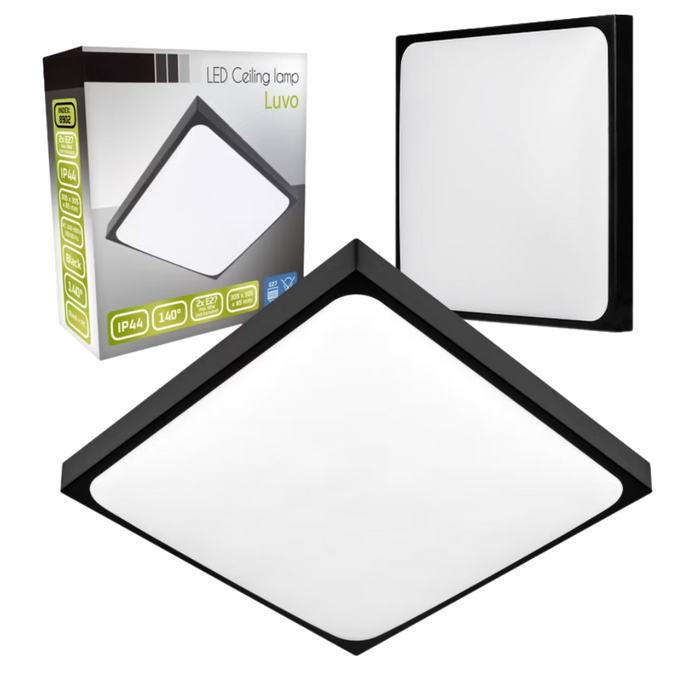 plafoniera luvo neagra patrata 2xe27 ip44 305mm