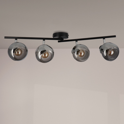 Plafonieră cu 4 spoturi E14, design premium din sticlă și metal
