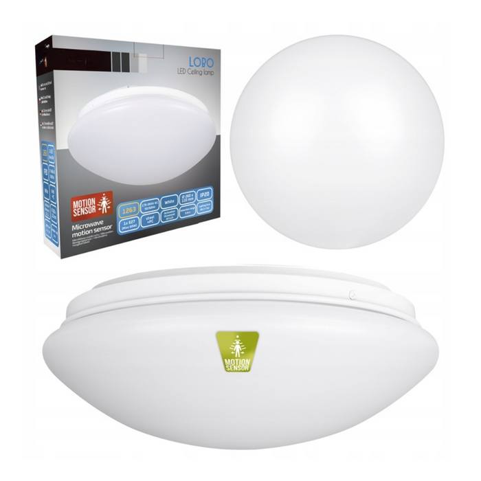 plafoniera moderna alba cu senzor microwave e27 Ø260mm
