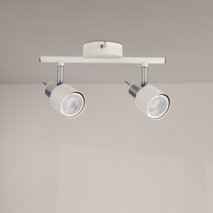 Lampă de tavan cu două spoturi GU10 orientabile, metal alb