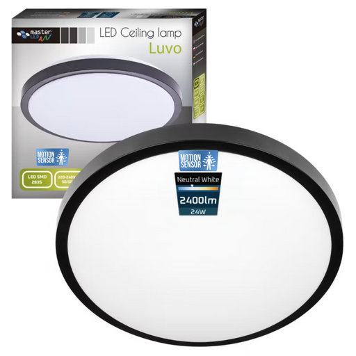 plafoniera moderna neagra luvo 24w cu senzor de miscare