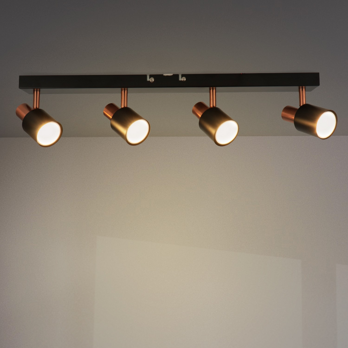 Plafonieră tavan 4 spoturi GU10, finisaj elegant negru + auriu