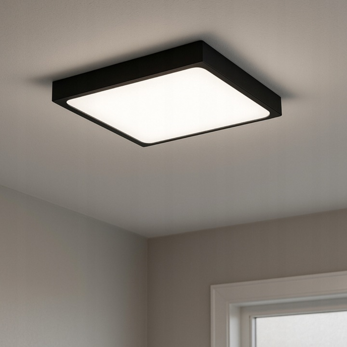 plafoniera patrata neagra luvo 2xe27 cu senzor miscare ip44