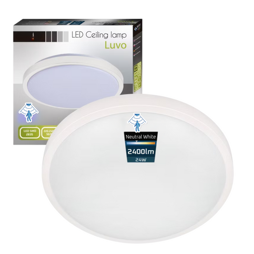 plafoniera alba rotunda 24w luvo cu senzor rf ip44