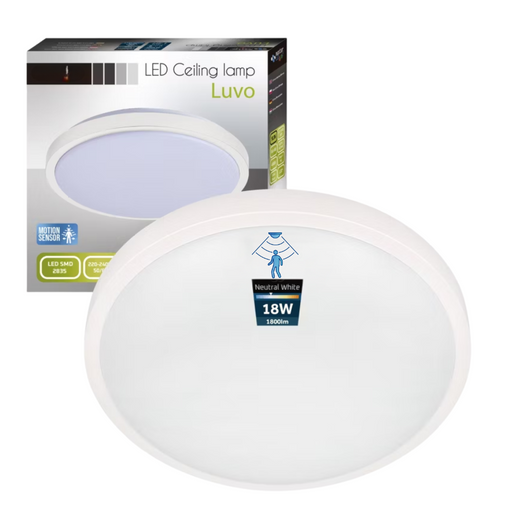 plafoniera led rotunda alba luvo 18w 4000k cu senzor ip44