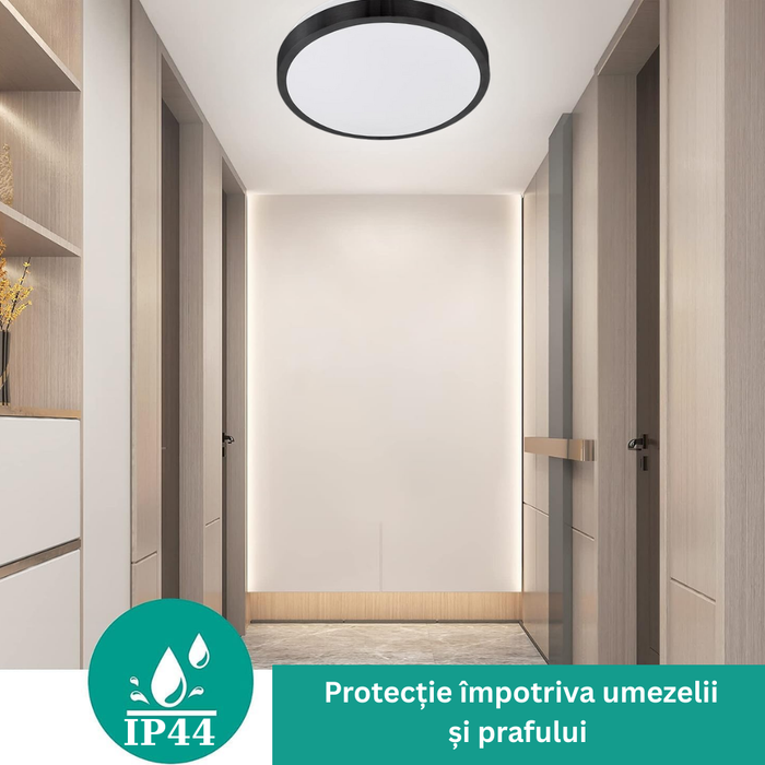 Plafonieră tavan neagră cu senzor reglabil lux 10–2000 și timp 8s–12min