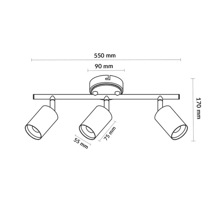 corp iluminat triplu tavan negru GU10