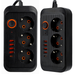 Prelungitor negru cu lungime cablu 2 metri putere maxima 2500w, 3 prize 230v si 4 porturi USB tip A si un port usb tip C, ledia.ro