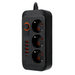 Prelungitor negru cu lungime cablu 2 metri putere maxima 2500w, 3 prize 230v si 4 porturi USB tip A si un port usb tip C, comutator, ledia.ro