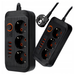 Prelungitor negru cu lungime cablu 2 metri putere maxima 2500w, 3 prize dispuse unghiular si 4 porturi USB tip A si un port usb tip C, ledia.ro