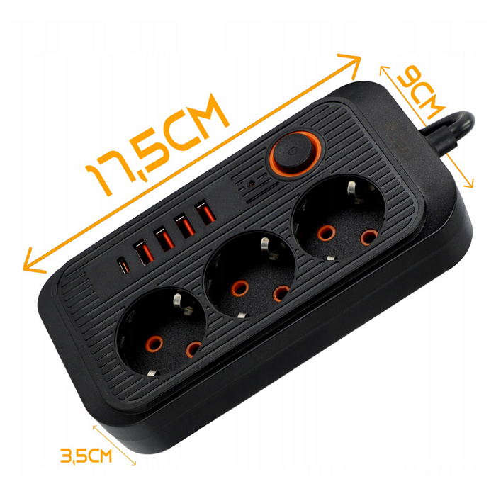 imagine cu dimensiunile prelungitorului, 17.5cm x9cm, latime 3,5cm, ledia.ro