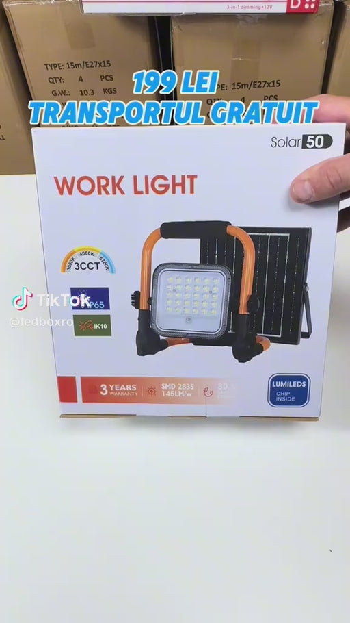 proiector led solar de lucru, portabil, control din telecomanda, ledia.ro
