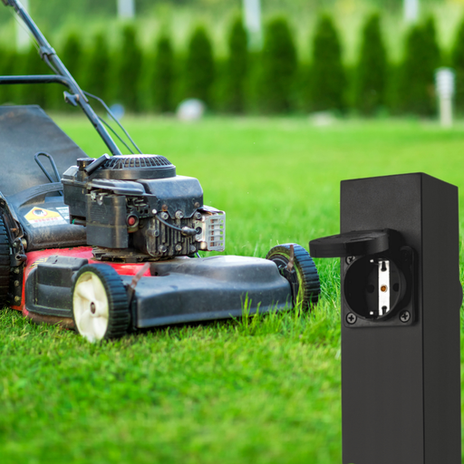 Priză exterior 230V pe stâlp, 30 cm înălțime, design negru