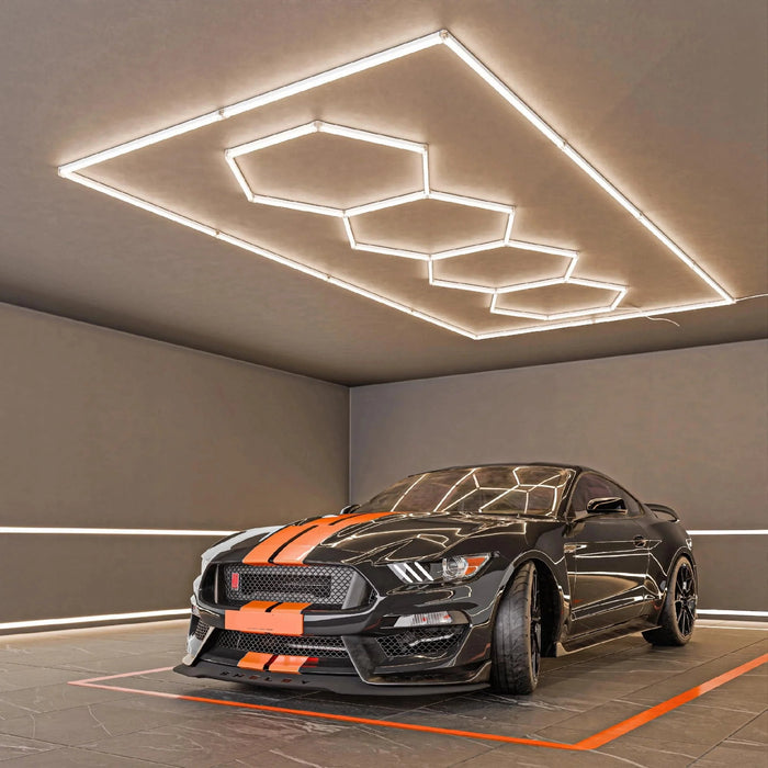 Detaliu panou LED Hexagon cu lumină albă neutră 4000K