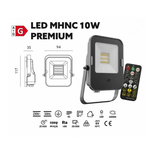 Proiector LED PREMIUM 10W cu Senzor de Mișcare și Telecomandă, 4000K