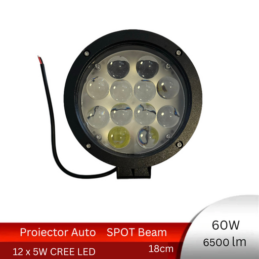 proiector auto, proiectoare off road, proiectoare auto rotunde, proiector auto spot beam, proiector offroad 60wm ledia.ro