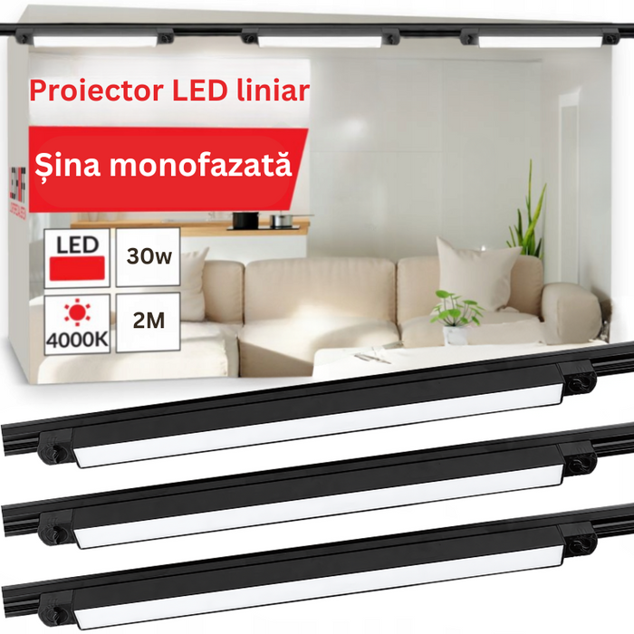 proiector liniar pe sina, sina cu proiectoare liniare, iluminat sina, proiector liniar led, iluminat pe sina, proiectoare liniatre sina, ledia.ro