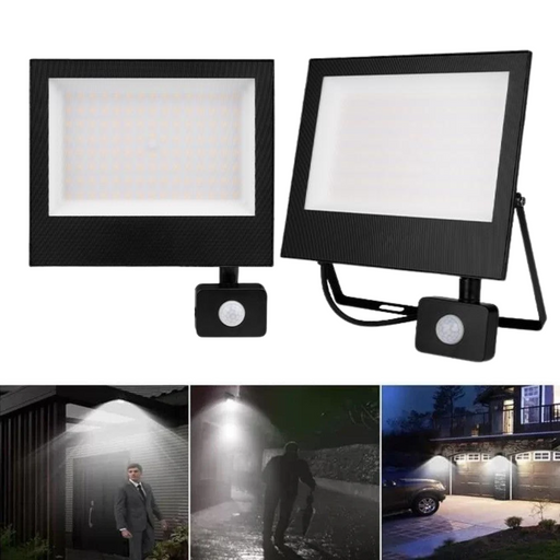 Reflector LED negru Mola 100W cu senzor mișcare PIR IP65