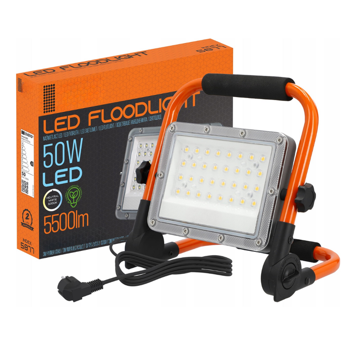 Proiector LED profesional 50W cu suport reglabil și cablu 3m