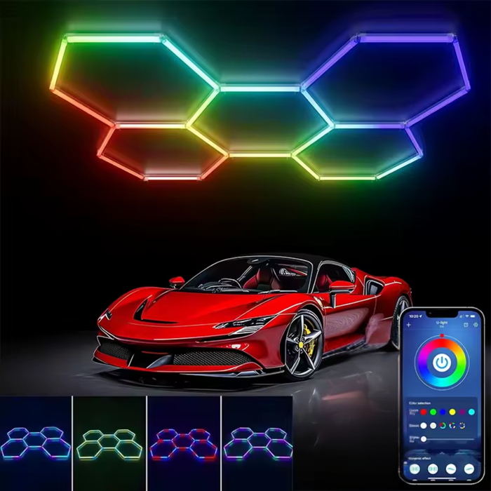 Iluminat RGB tip fagure pentru garaje și showroom-uri auto